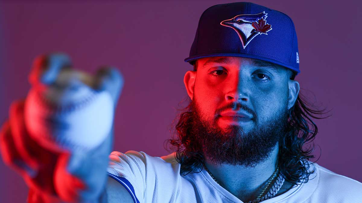 Toronto Blue Jays pitcher Alek Manoah (6) participates in media day at the Blue Jays Player Development Complex.