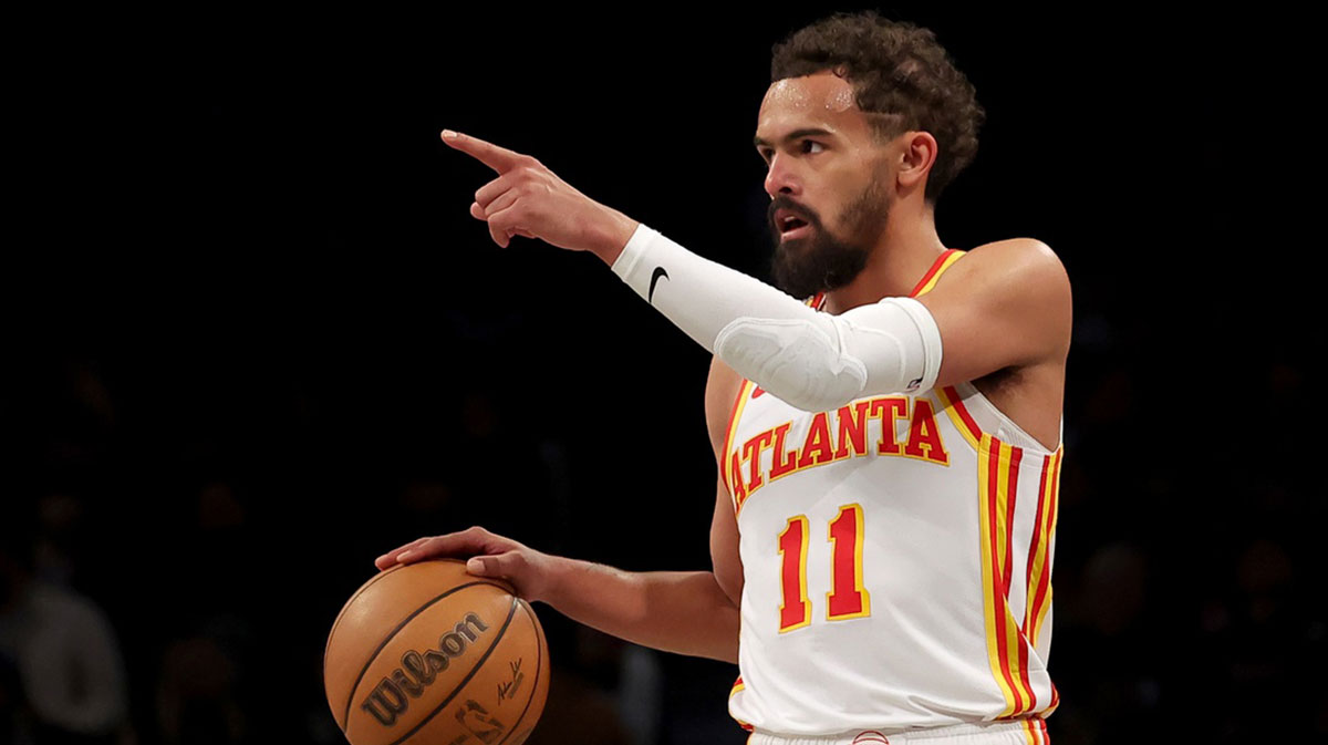 Atlanta Hawks guard Trae Young (11) controls the ball against the Brooklyn Nets during the third quarter at Barclays Center.