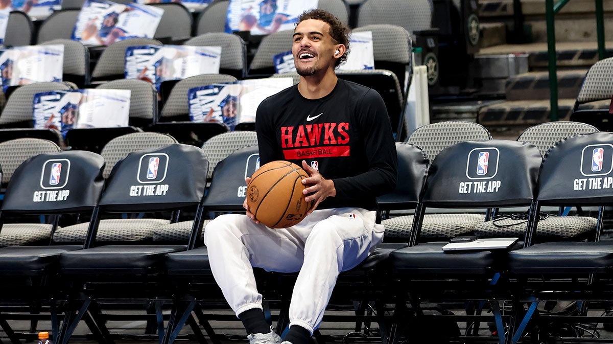 Atlanta Hawks guard Trae Young (11) laughs before the game against the Dallas Mavericks at American Airlines Center.