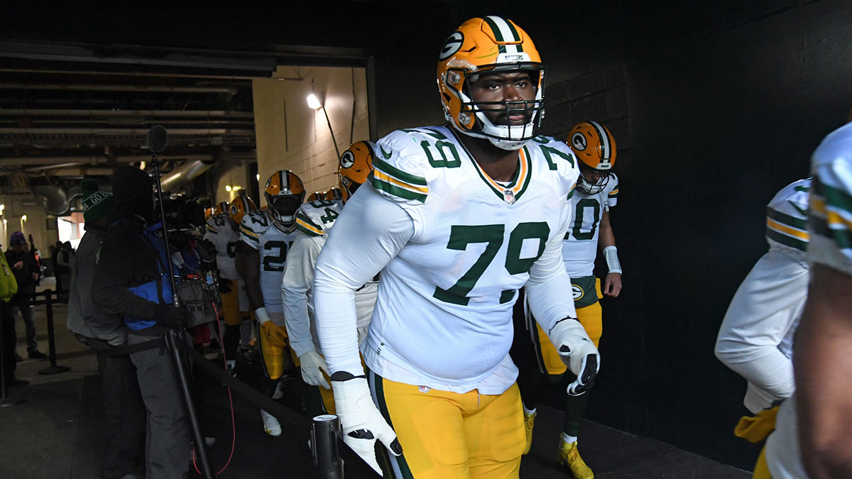 Green Bay Packers offensive tackle Travis Glover (79) in the tunnel against the Philadelphia Eagles in an NFC wild card game at Lincoln Financial Field.