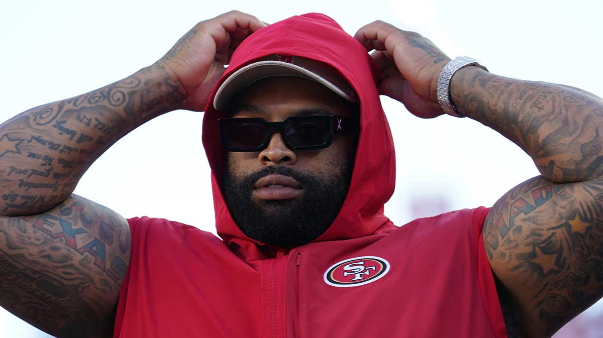 San Francisco 49ers offensive lineman Trent Williams (71) watches from the sideline in the first quarter against the Denver Broncos at Levi's Stadium.