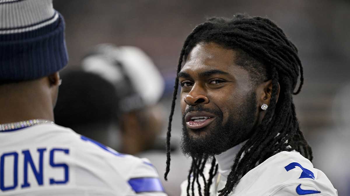 Dallas Cowboys cornerback Trevon Diggs (7) looks on before the game between the Dallas Cowboys and the Baltimore Ravens at AT&T Stadium.
