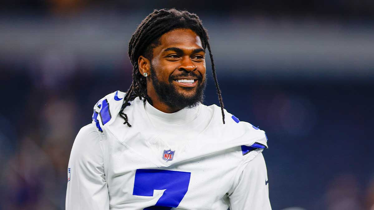 Dallas Cowboys cornerback Trevon Diggs (7) prior to the game against the Atlanta Falcons at AT&T Stadium.