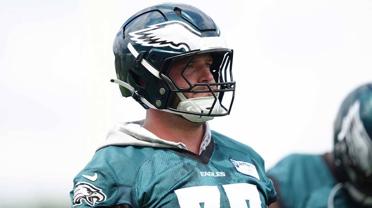 Philadelphia Eagles offensive lineman Trevor Keegan (77) looks on at NovaCare Complex.