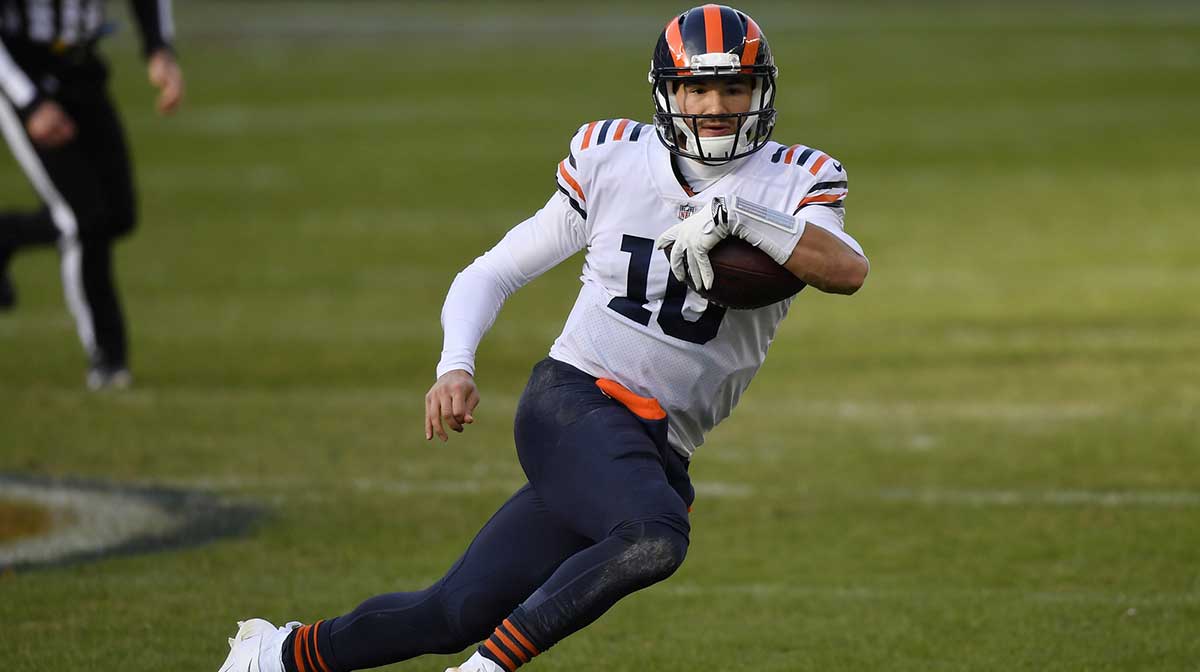 Chicago Bears quarterback Mitchell Trubisky (10) scrambles with the football in the second half against the Houston Texans at Soldier Field.
