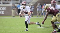 Alabama Crimson Tide quarterback Ty Simpson (15) looks to pass the ball against the Florida State Seminoles during the second half at Doak S. Campbell Stadium. Mandatory Credit: Melina Myers-Imagn Images