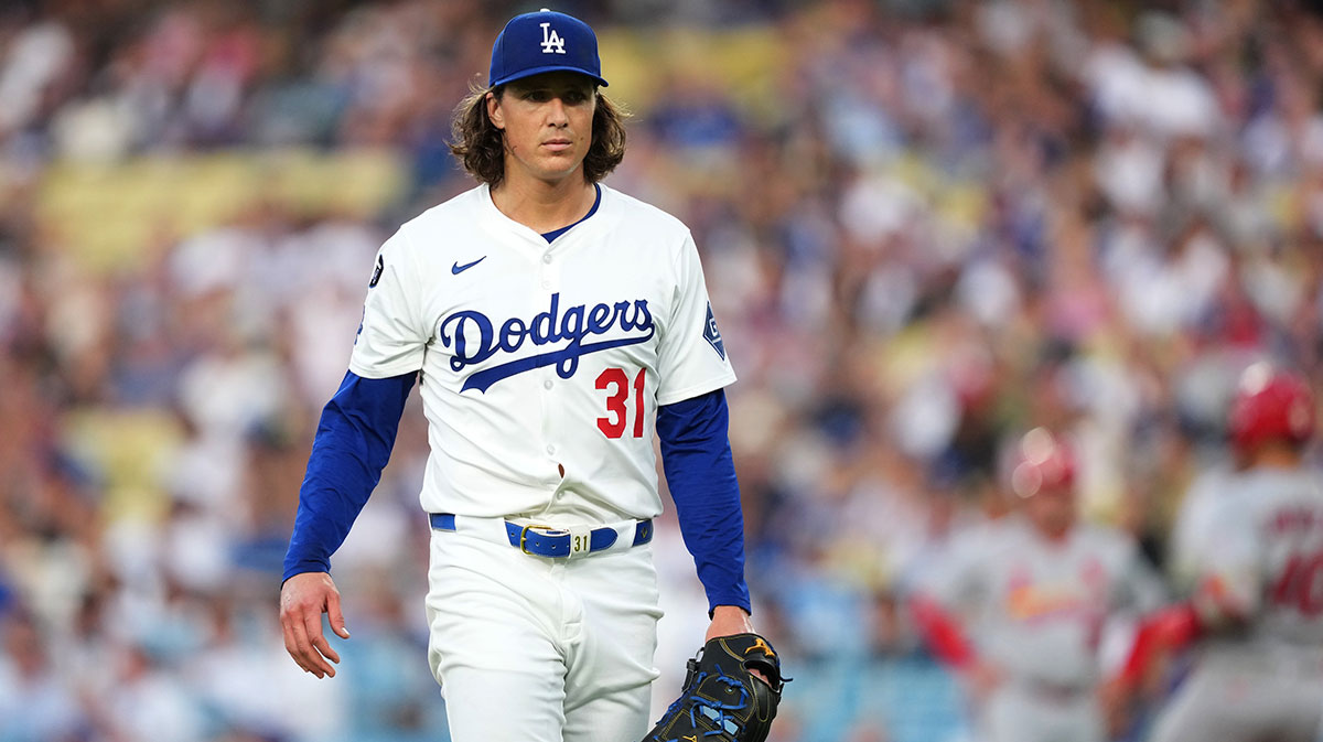 Los Angeles Dodgers pitcher Tyler Glasnow (31) during the first inning against the St. Louis Cardinals at Dodger Stadium. Mandatory Credit: Kirby Lee-Imagn Images