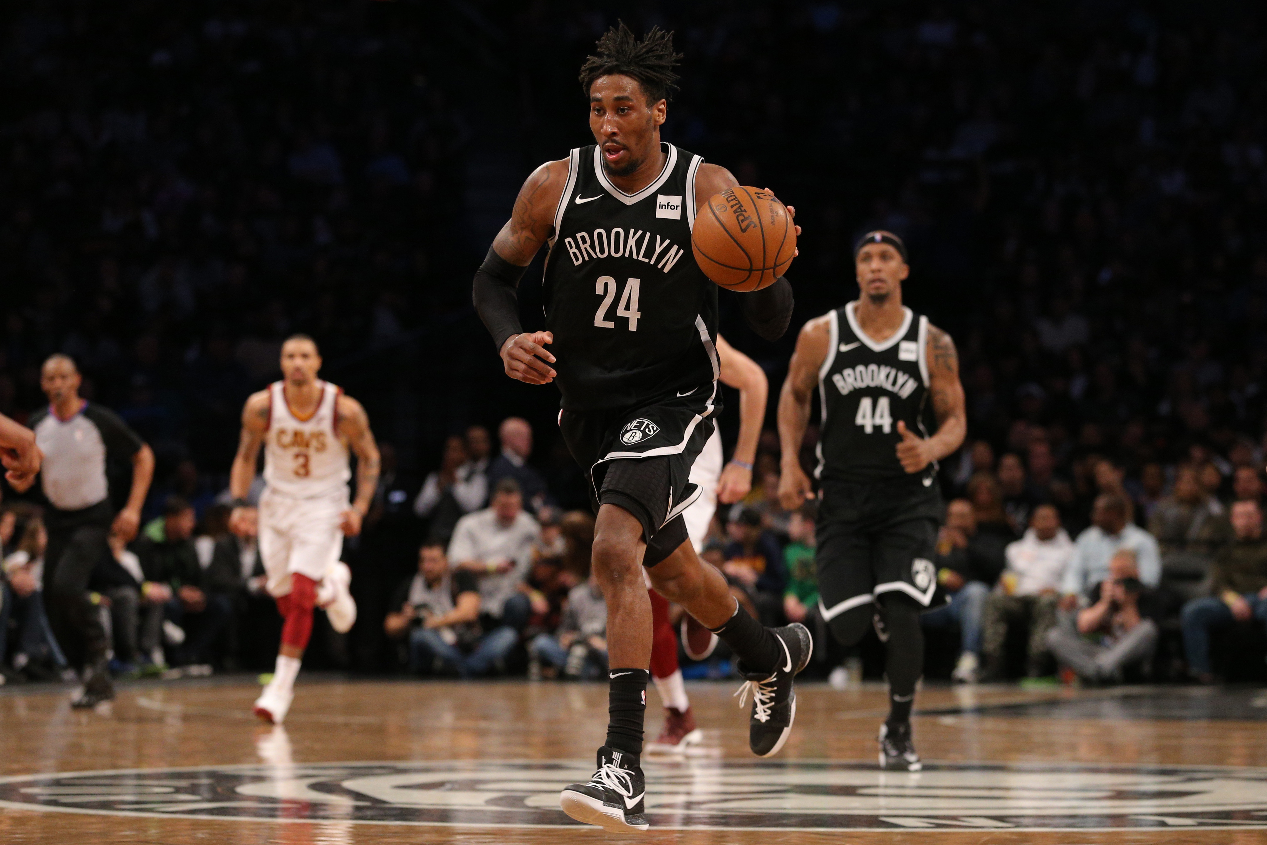 Brooklyn Nets small forward Rondae Hollis-Jefferson (24) drives the ball against the Cleveland Cavaliers during the third quarter at Barclays Center.