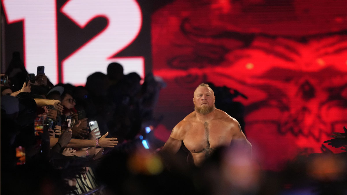 WWE Superstar Brock Lesnar, who made a surprise return at SummerSlam despite being named in the Janel Grant-Vince McMahon lawsuit.