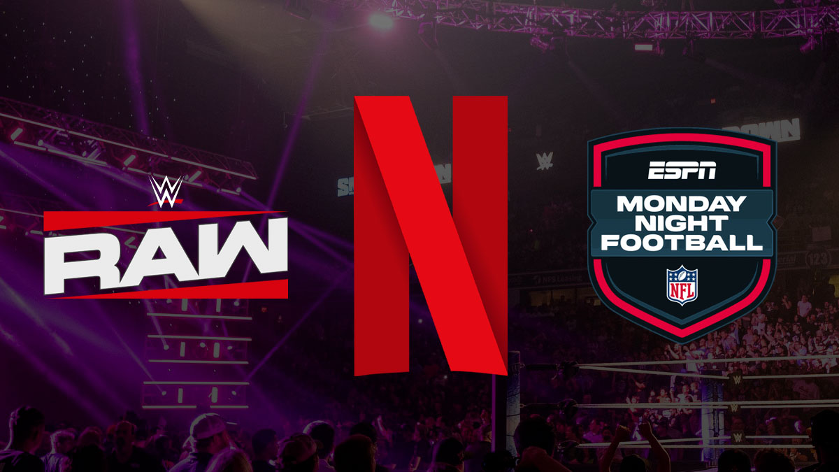 WWE Monday Night RAW, Netflix, and Monday Night Football logos.