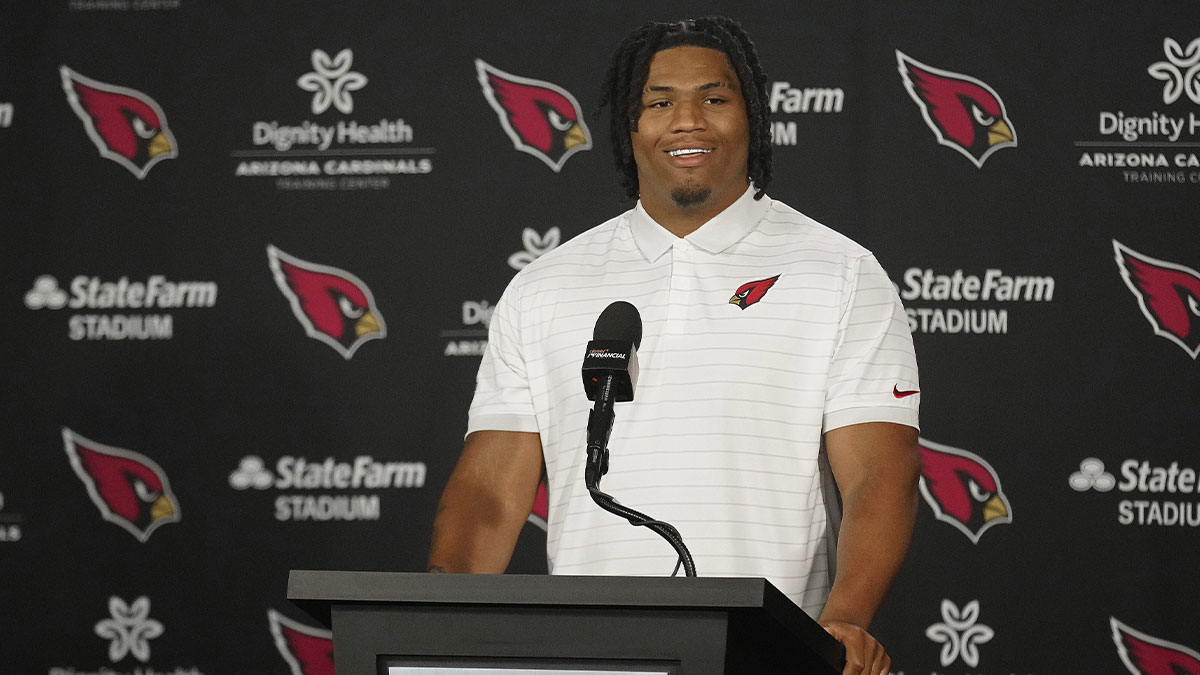 Cardinals defensive lineman Walter Nolen smiles as he answers questions during the introductory news conference inside the Arizona Cardinals training facility