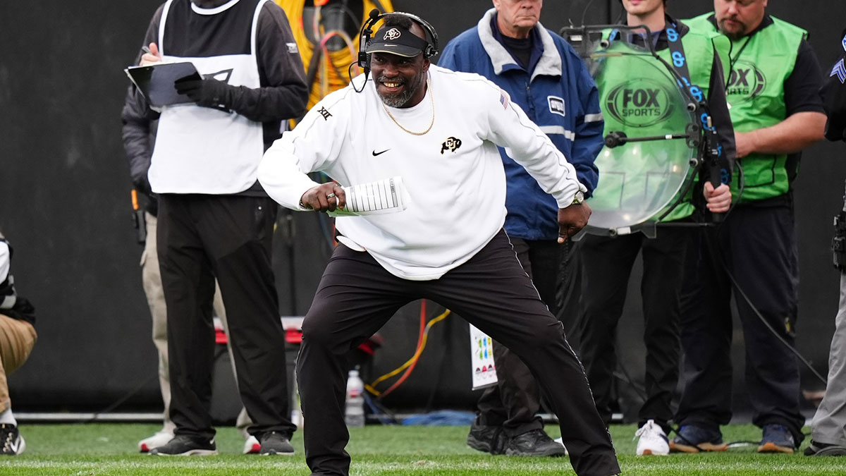 Colorado Buffaloes senior quality control analyst Warren Sapp reacts to a play in the second half against the Utah Utes at Folsom Field.