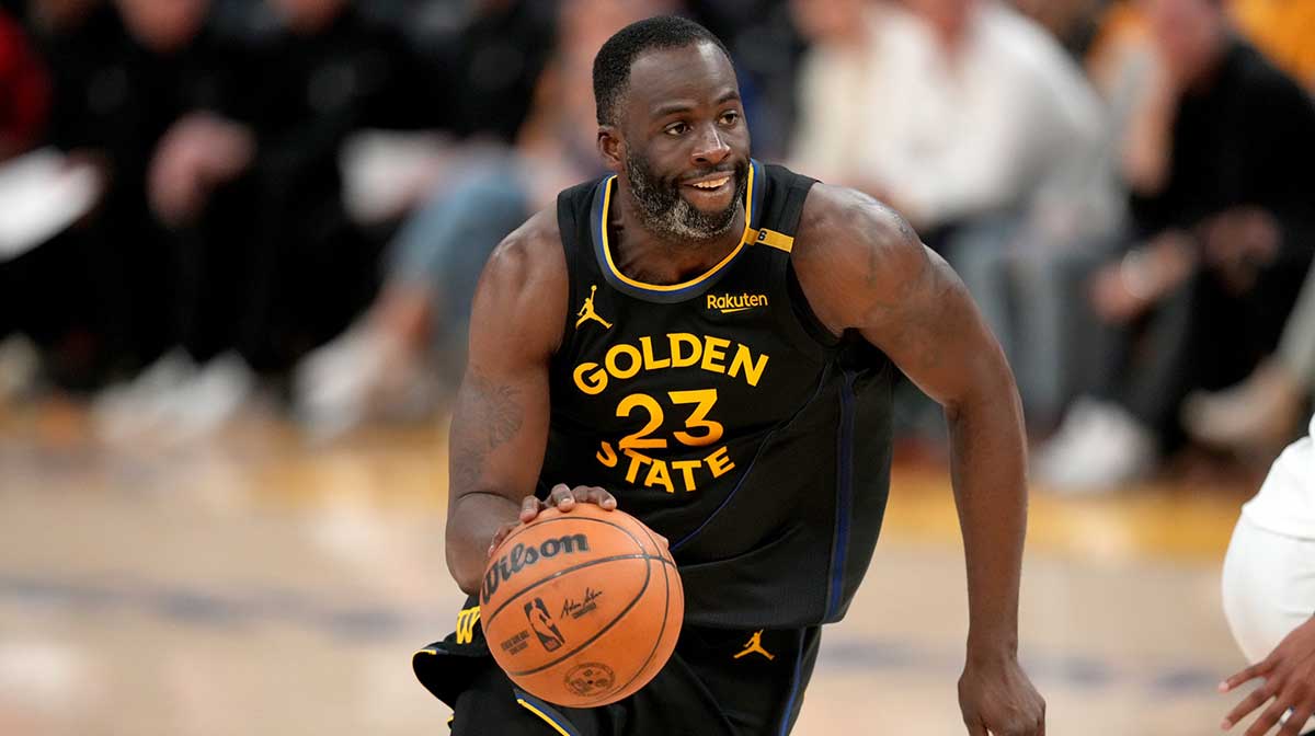 Warriors forward Draymond Green (23) dribbles the ball against the Minnesota Timberwolves in the fourth quarter during game four of the second round for the 2025 NBA Playoffs at Chase Center