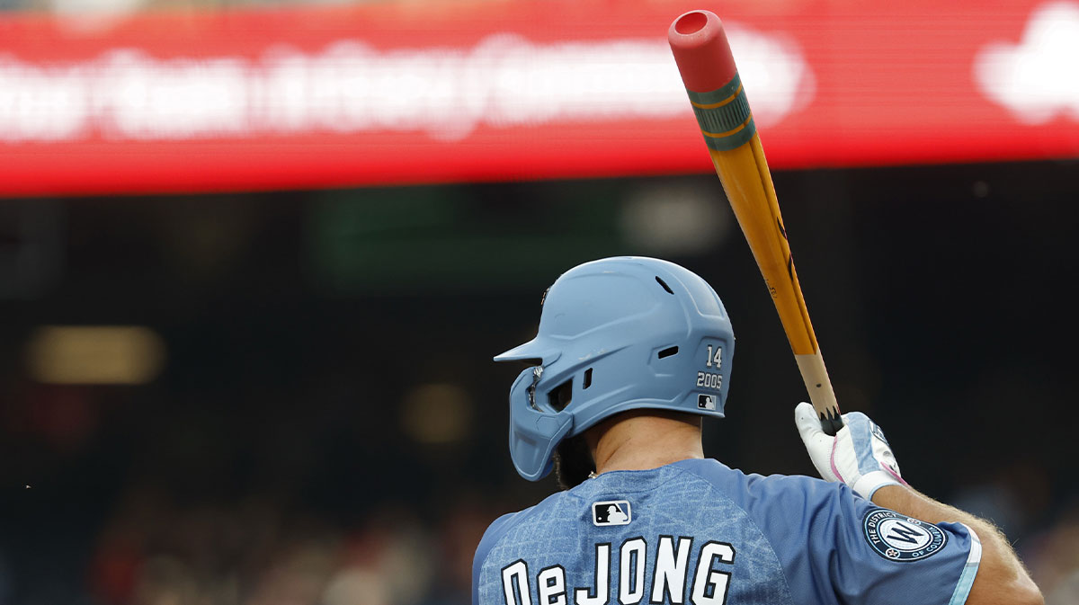 A view of the bat of Washington Nationals third baseman Paul DeJong (14) as part of Players' Tribute weekend during an at bat against the Philadelphia Phillies during the first inningat Nationals Park.