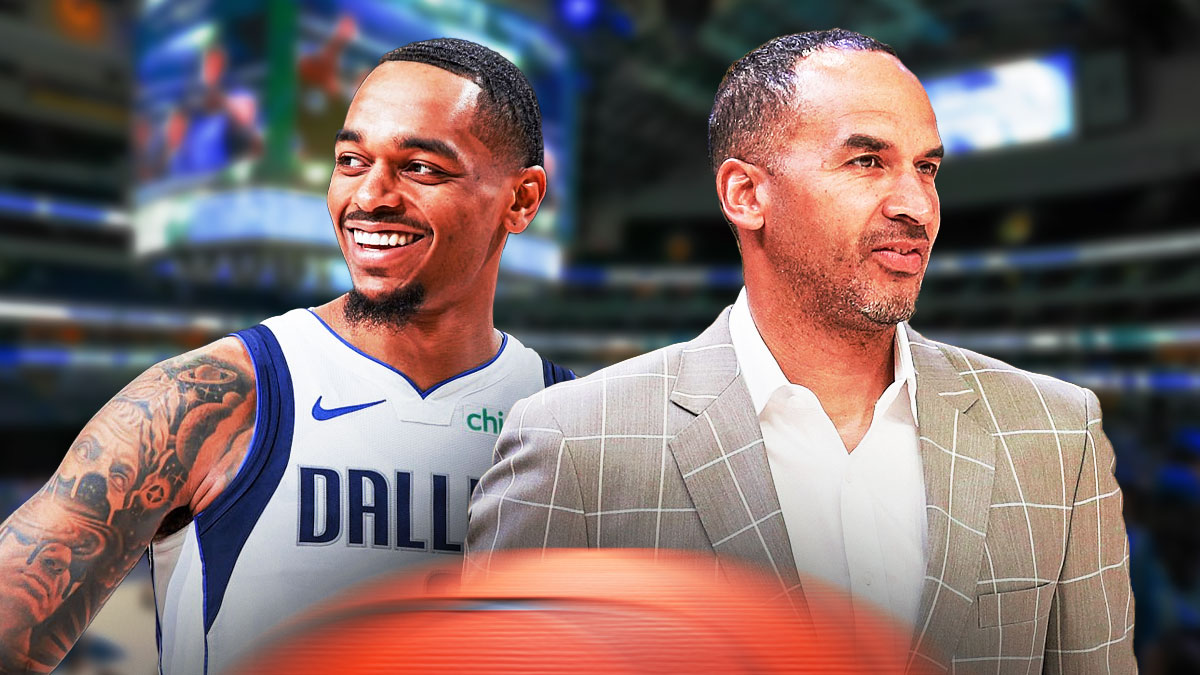 Mavericks PJ Washington on left, Mavericks Nico Harrison on right.