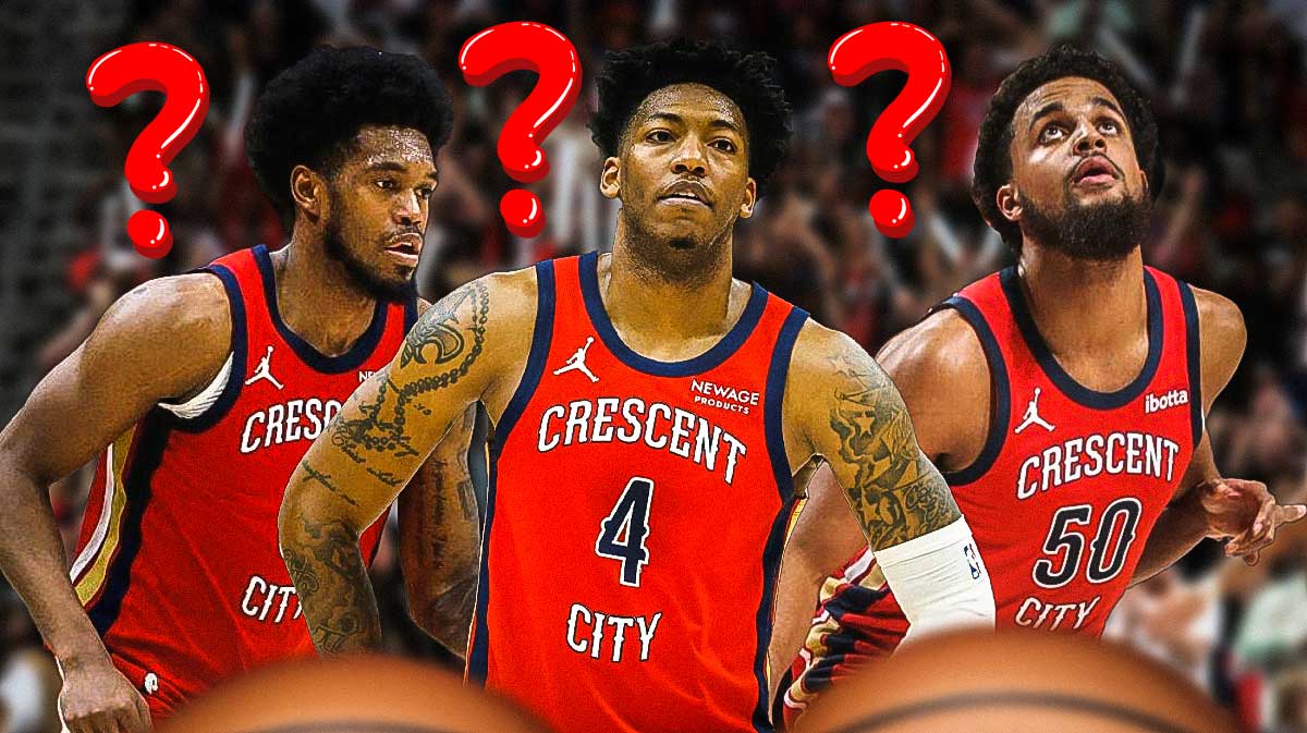 Elfrid Payton, keion brooks jr, Jeremiah Robinson-Earl in Pelicans jersey with a big question mark.