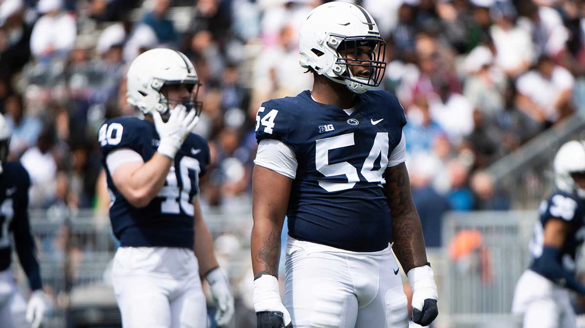 Penn State defensive tackle Xavier Gilliam (54) during the Blue-White game at Beaver Stadium on Saturday, April 26, 2025, in State College. The White team defeated the Blue team, 10-8.