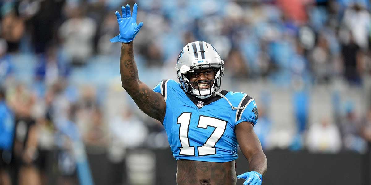 Carolina Panthers wide receiver Xavier Legette (17) during Fanfest at Bank of America Stadium.