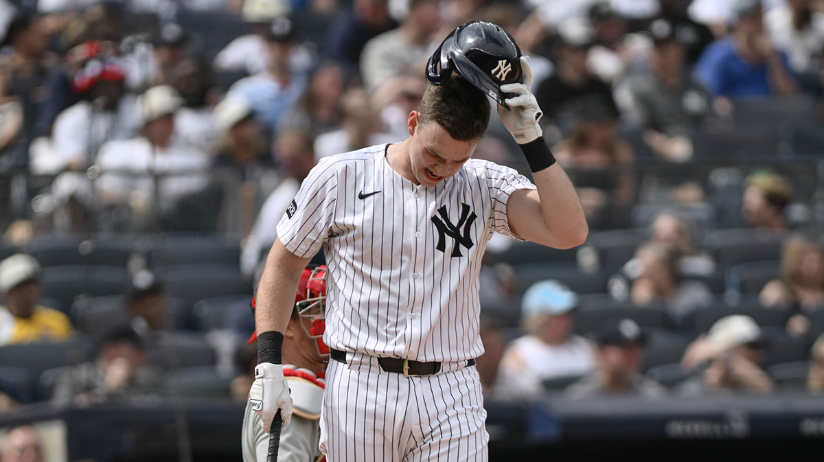 Yankees first baseman Ben Rice (22) reacts
