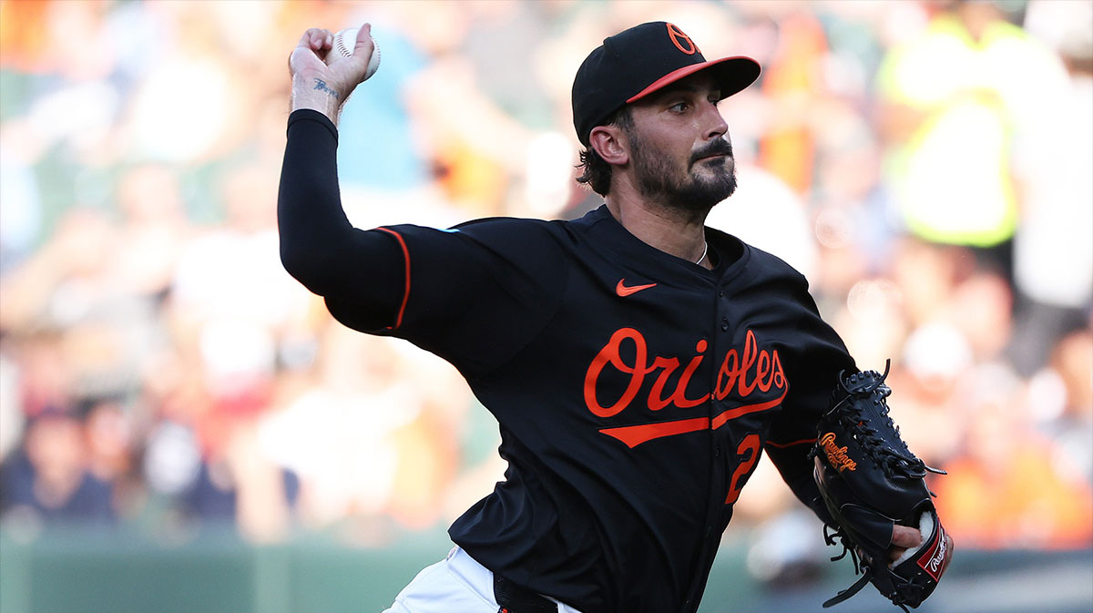 Baltimore Orioles pitcher Zach Eflin (24) throws during the first inning against the Toronto Blue Jays at Oriole Park at Camden Yards