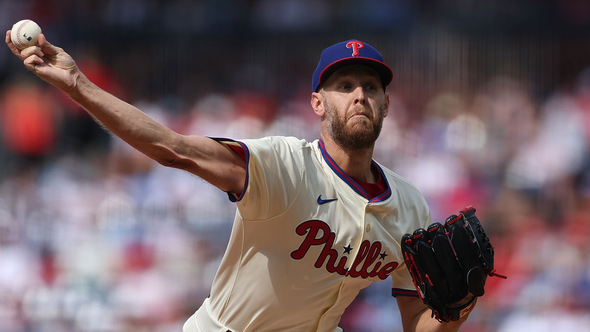 Philadelphia Phillies pitcher Zack Wheeler (45) throws a pitch against the Detroit Tigers during the first inning at Citizens Bank Park.