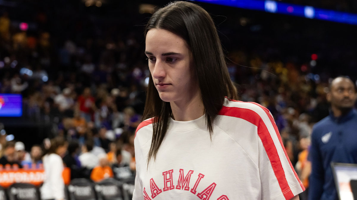 Indiana Fever injured guard Caitlin Clark in attendance against the Phoenix Mercury during an WNBA game