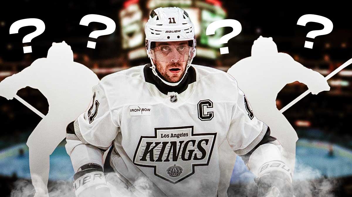 Anze Kopitar in the middle with mystery players on the left and right. Question marks around them.