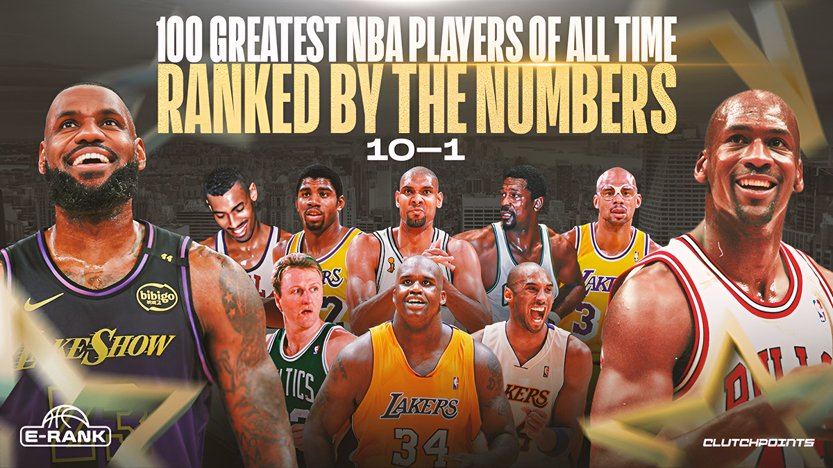 Michael Jordan, LeBron James, Kareem Abdul-Jabbar, Tim Duncan, Bill Russell, Magic Johnson, Kobe Bryant, Shaquille O'Neal, Wilt Chamberlain, Larry Bird for 100 greatest NBA players of all time rankings