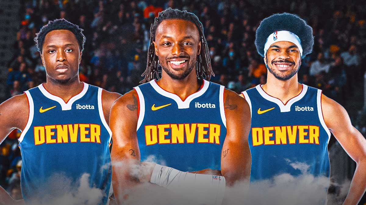 Jarrett Allen, OG Anunoby and Jerami Grant in the Nuggets jersey with a single question mark at the middle top. 3 Denver Nuggets trade targets to keep an eye on in 2025-26 NBA season