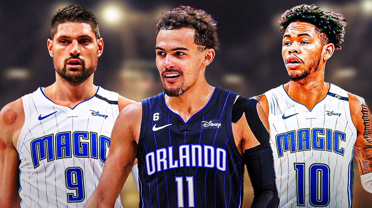 Trae Young(11), Nikola Vucevic(9), and Anfernee Simons(1) in the Magic jersey with the jersey numbers mentioned in the bracket. 3 Orlando Magic trade targets to keep an eye on in 2025-26 NBA season