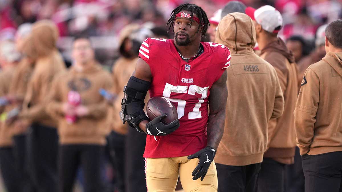 San Francisco 49ers linebacker Dre Greenlaw (57) during the third quarter against the Tampa Bay Buccaneers at Levi's Stadium.