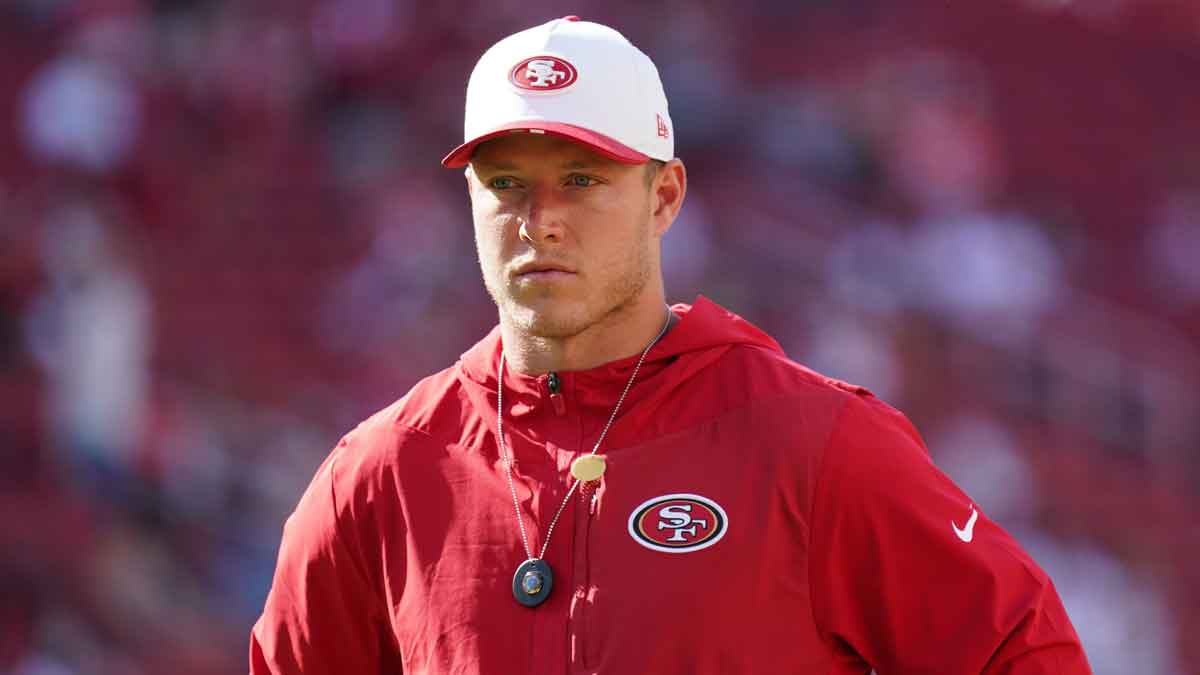 San Francisco 49ers running back Christian McCaffrey (23) warms up before the game against the Denver Broncos at Levi's Stadium.