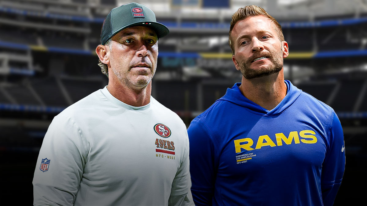 Kyle Shanahan and Sean McVay in front of SoFi Stadium