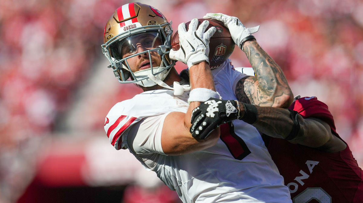 San Francisco 49ers wide receiver Ricky Pearsall (1) makes the catch against the Arizona Cardinals during the second half at Levi's Stadium.