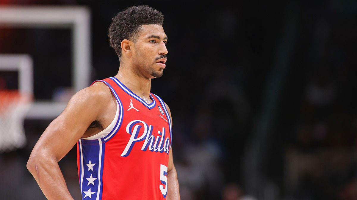 Philadelphia 76ers guard Quentin Grimes (5) in action against the Atlanta Hawks in the third quarter at State Farm Arena.
