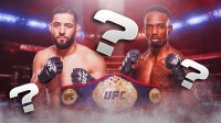 Nassourdine Imavov and Lerone Murphy with the UFC championship belt in front of them and question marks around the graphic.