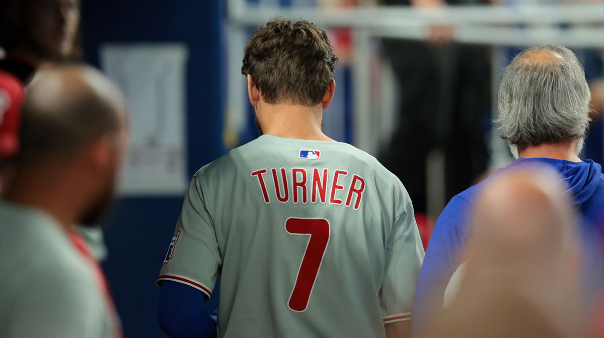 Philadelphia Phillies shortstop Trea Turner (7) exits the game against the Miami Marlins during the seventh inning at loanDepot Park.