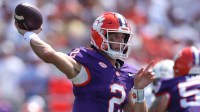 Clemson Tigers quarterback Cade Klubnik (2) throws a pass against the Georgia Tech Yellow Jackets in the first quarter at Bobby Dodd Stadium at Hyundai Field.