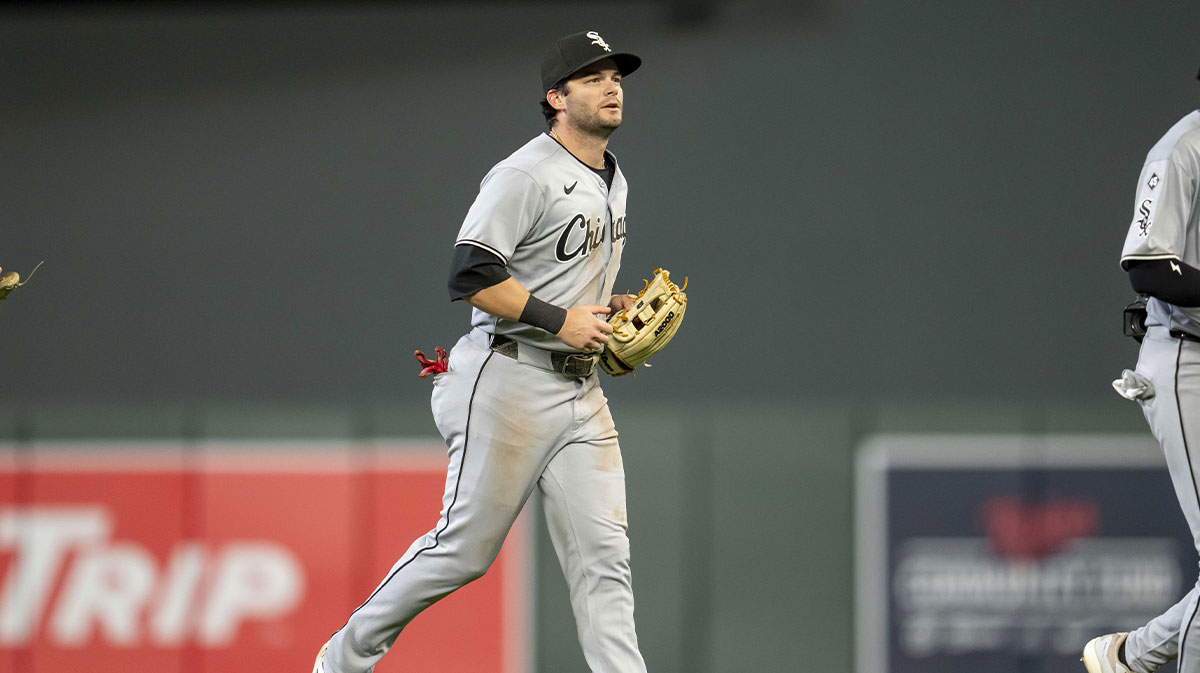 Chicago White Sox left fielder Andrew Benintendi (23) runs off the field after the Chicago White Sox defeat the Minnesota Twins at Target Field.