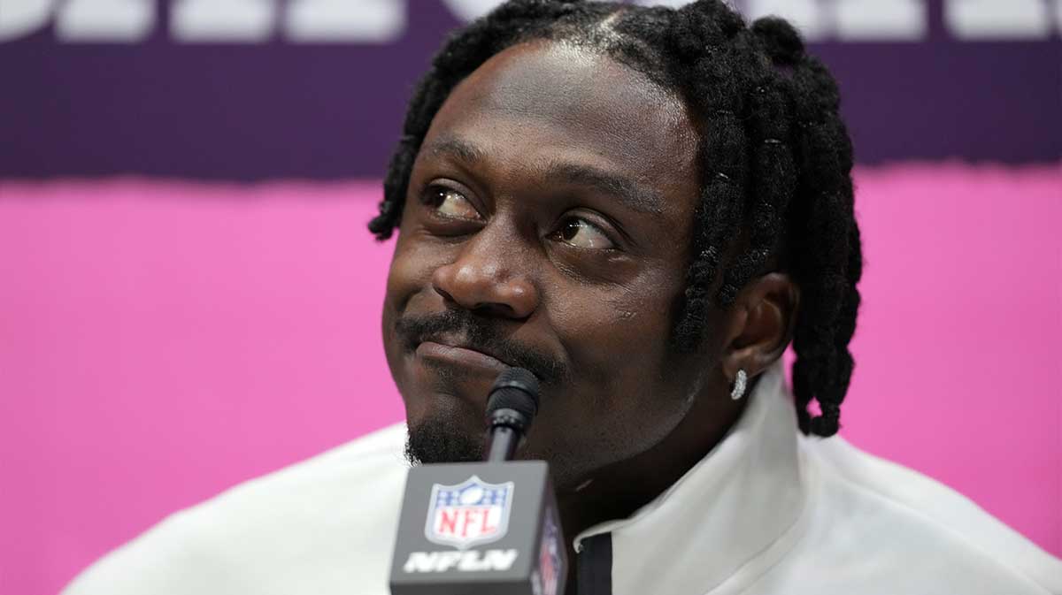 Philadelphia Eagles wide receiver A.J. Brown speaks during Super Bowl LIX Opening Night at Ceasars Superdome.