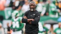 New York Jets head coach Aaron Glenn looks on before the game against the Pittsburgh Steelers at MetLife Stadium.