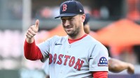 Boston Red Sox third baseman Alex Bregman (2) gestures on the field before the game between the Baltimore Orioles and the Boston Red Sox at Oriole Park at Camden Yards.