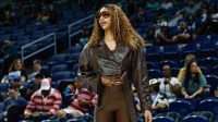 Injured Chicago Sky forward Angel Reese (5) stands on the sidelines before a WNBA game against the New York Liberty at Wintrust Arena.