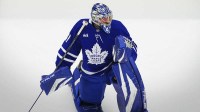 Toronto Maple Leafs goaltender Anthony Stolarz (41) during warm up before game seven of the second round of the 2025 Stanley Cup Playoffs against the Florida Panthers at Scotiabank Arena.