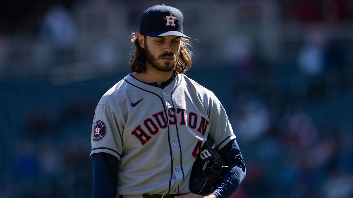 Astros starting pitcher Spencer Arrighetti (41) walks