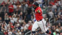 Atlanta Braves outfielder Michael Harris II (23) hits a home run against the Pittsburgh Pirates during the sixth inning at Truist Park.