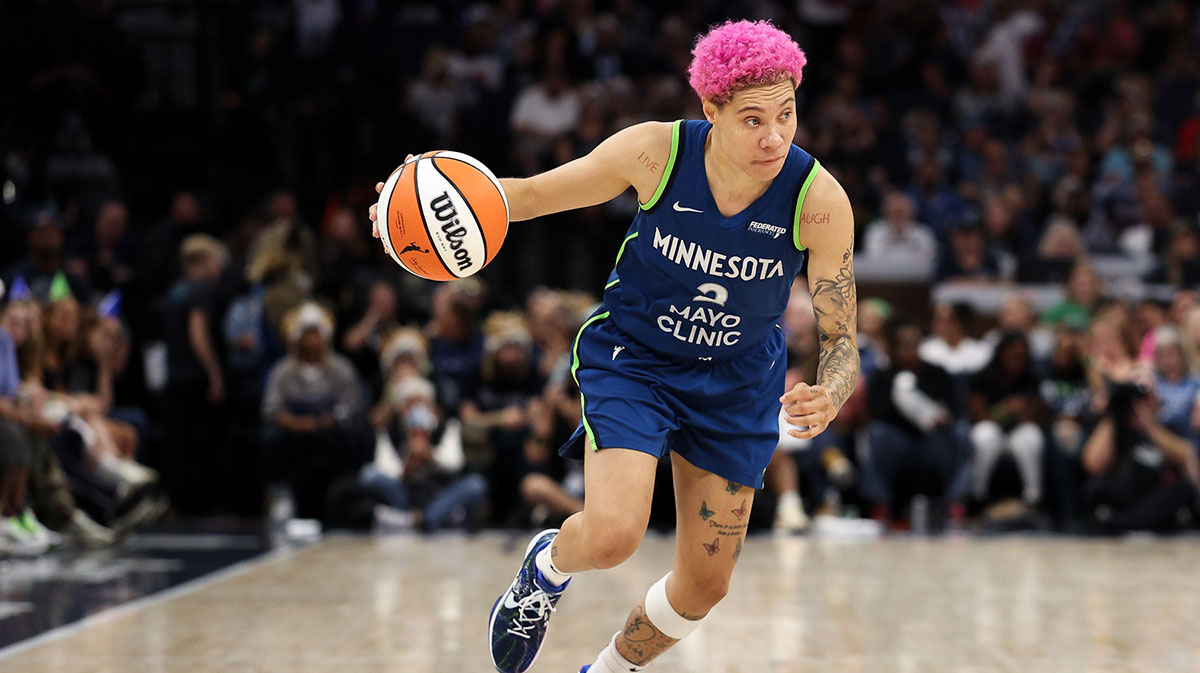 Minnesota Lynx guard Natisha Hiedeman (2) dribbles against the New York Liberty during the third quarter at Target Center.