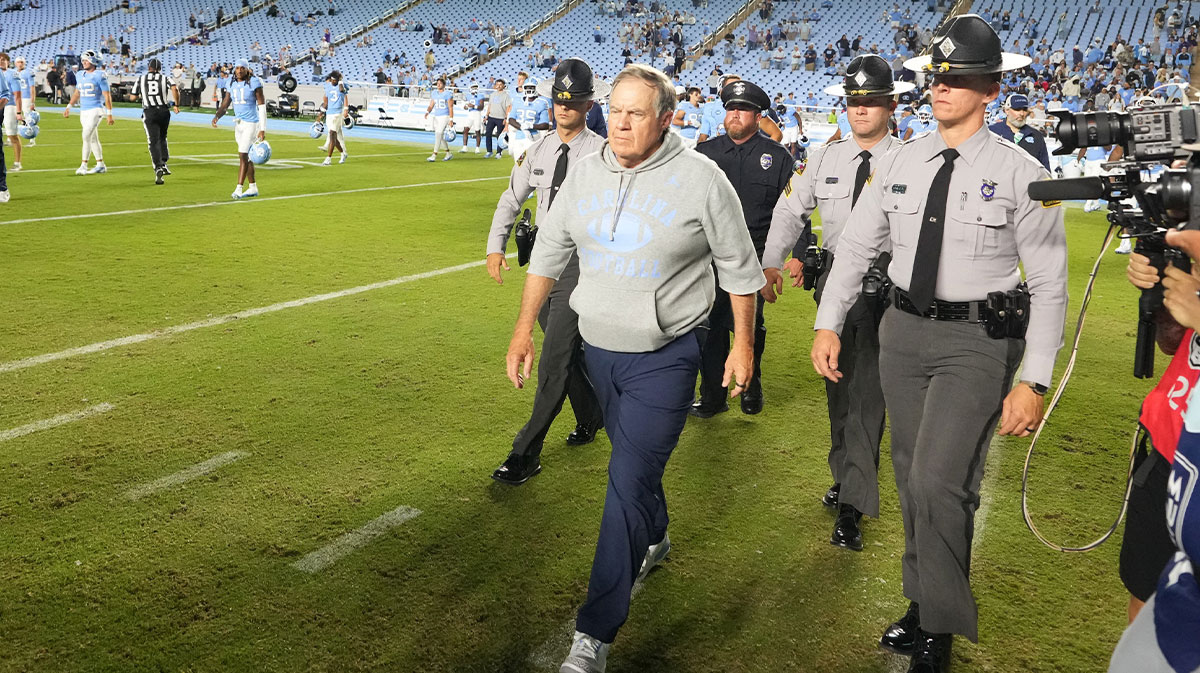 North Carolina Tar Heels head coach Bill Belichick walks to center field after the game at Kenan Stadium.