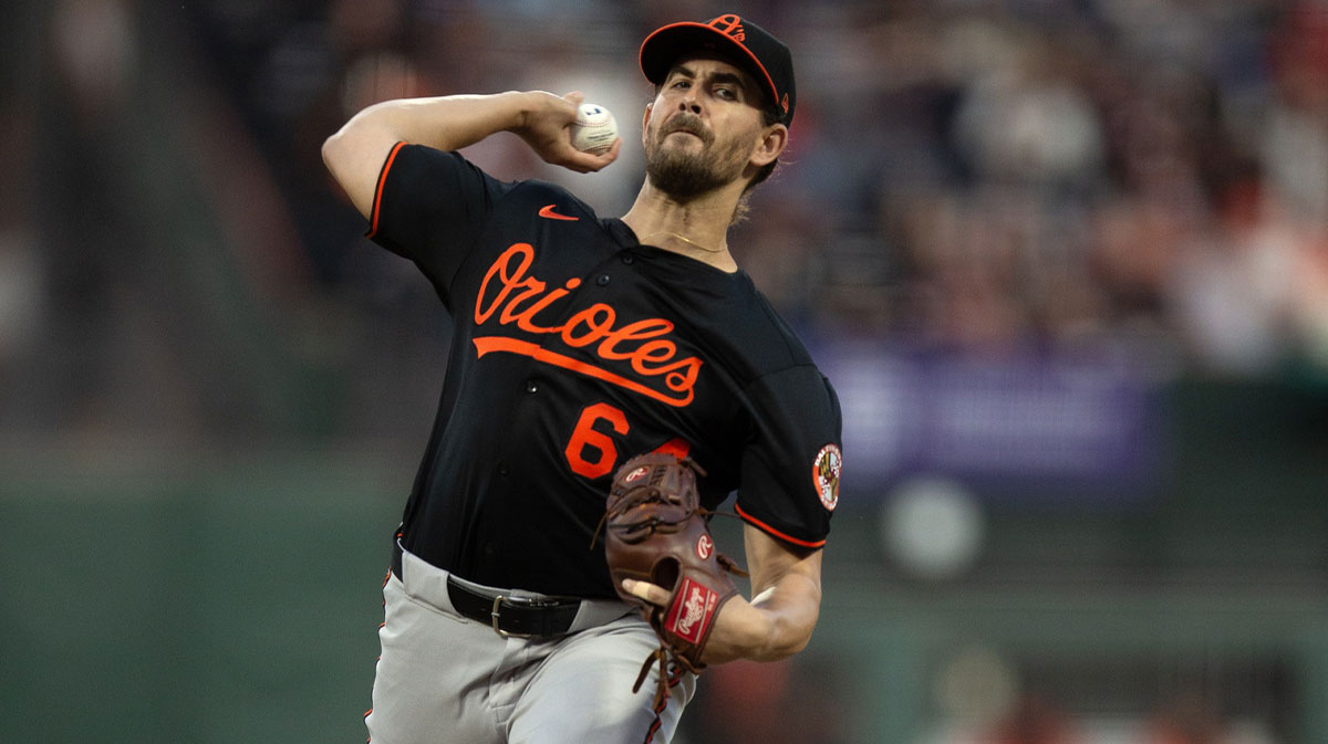Baltimore Orioles starting pitcher Dean Kremer (64) delivers a pitch against the San Francisco Giants during the first inning at Oracle Park.