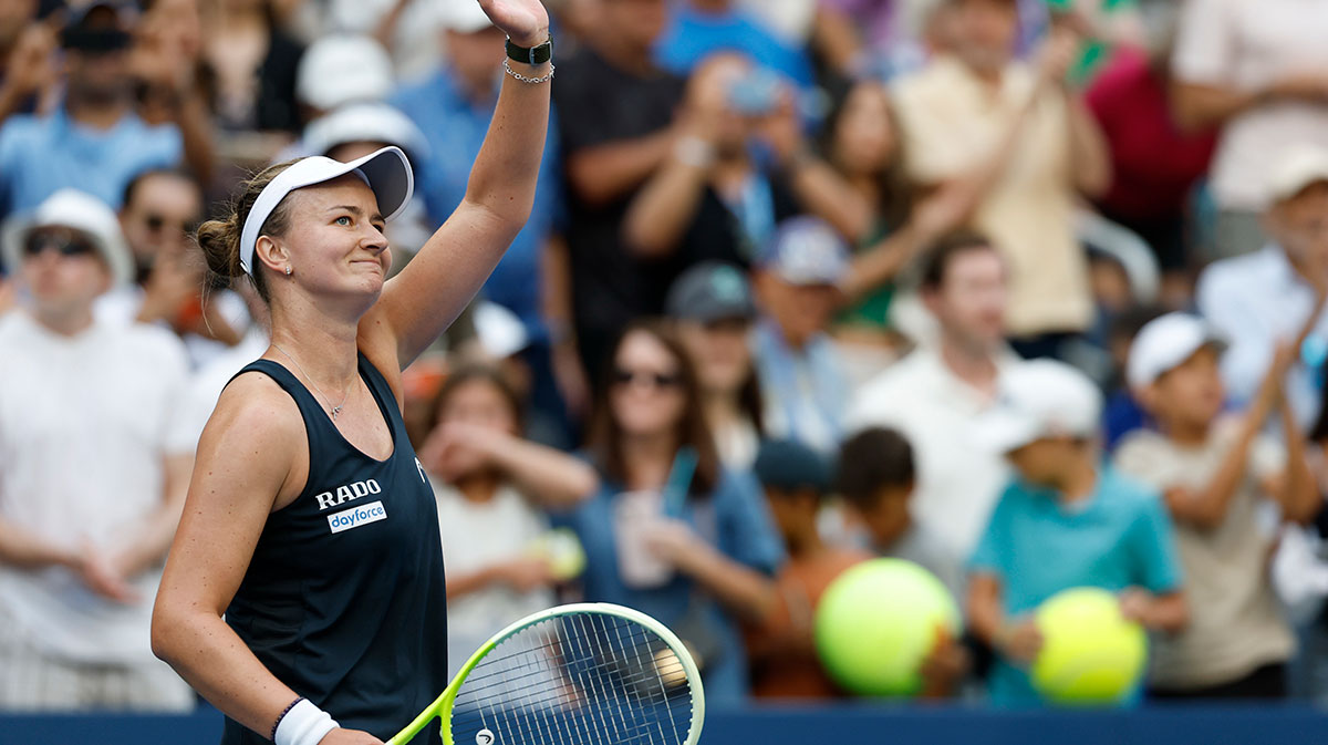 Barbora Krejcikova (CZE) waves to the crowd after her match against Taylor Townsend (USA) (not pictured) on day eight of the 2025 US Open tennis championships at Billie Jean King National Tennis Center.